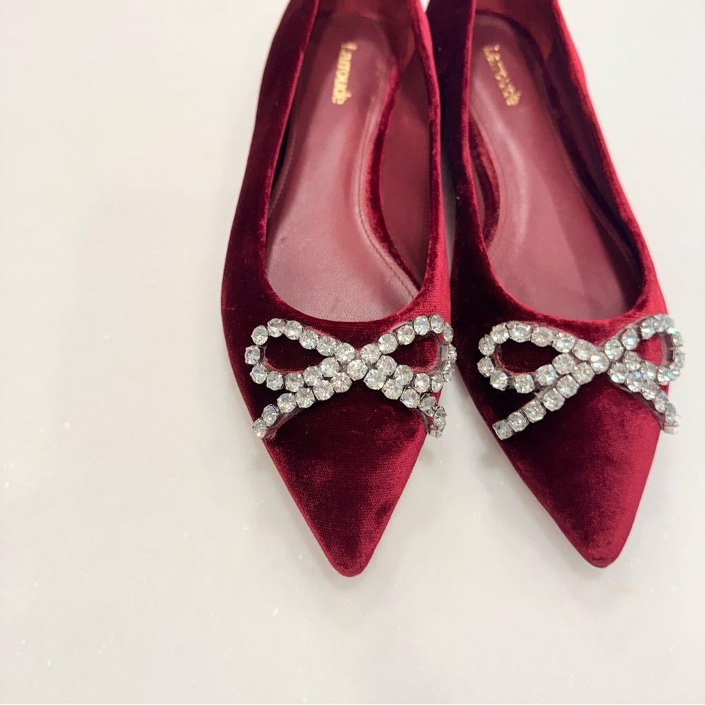 Larroude Lee pointed toe velvet Crystal bow Ballet flats in wine 7.5 NEW - Picture 5 of 12